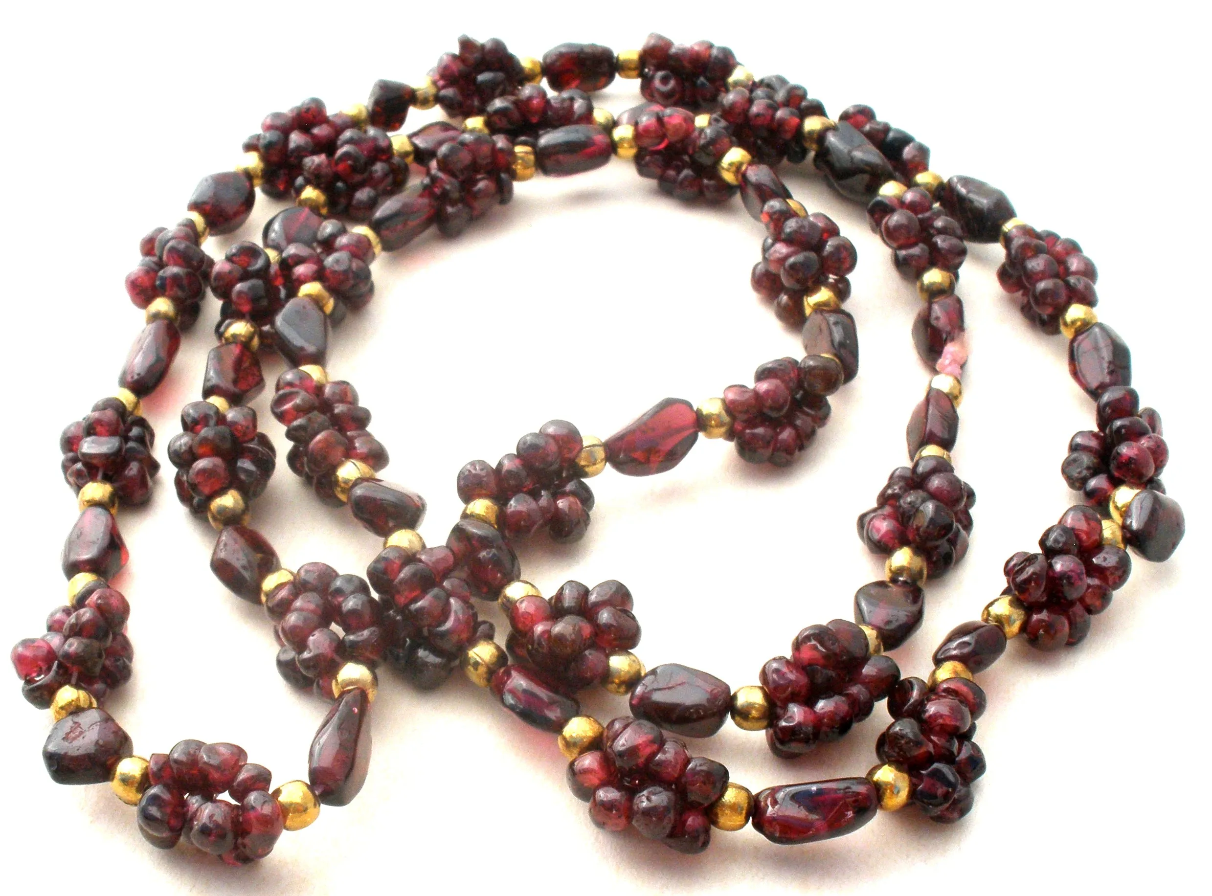 Bohemian Garnet & Gold Bead Necklace 28"