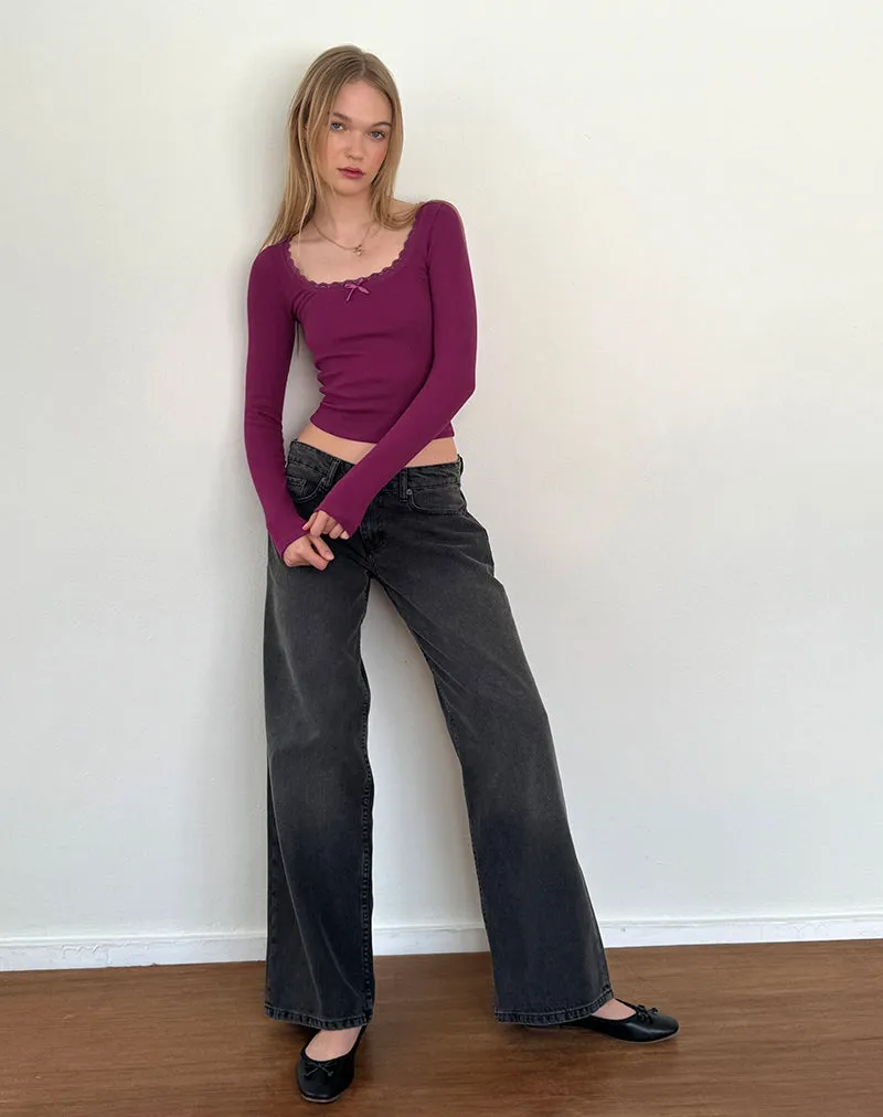 Bovita Long Sleeve Ribbed Top in Berry