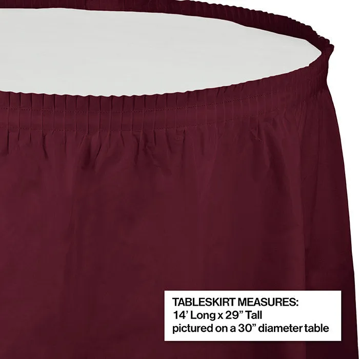 Bulk Burgundy Plastic Tableskirt 29 inch x 14 ft (6 per Case)