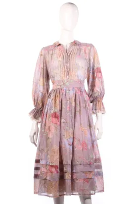 Cassis at Elida of London Vintage Purple Floral Dress with Lace Size 10