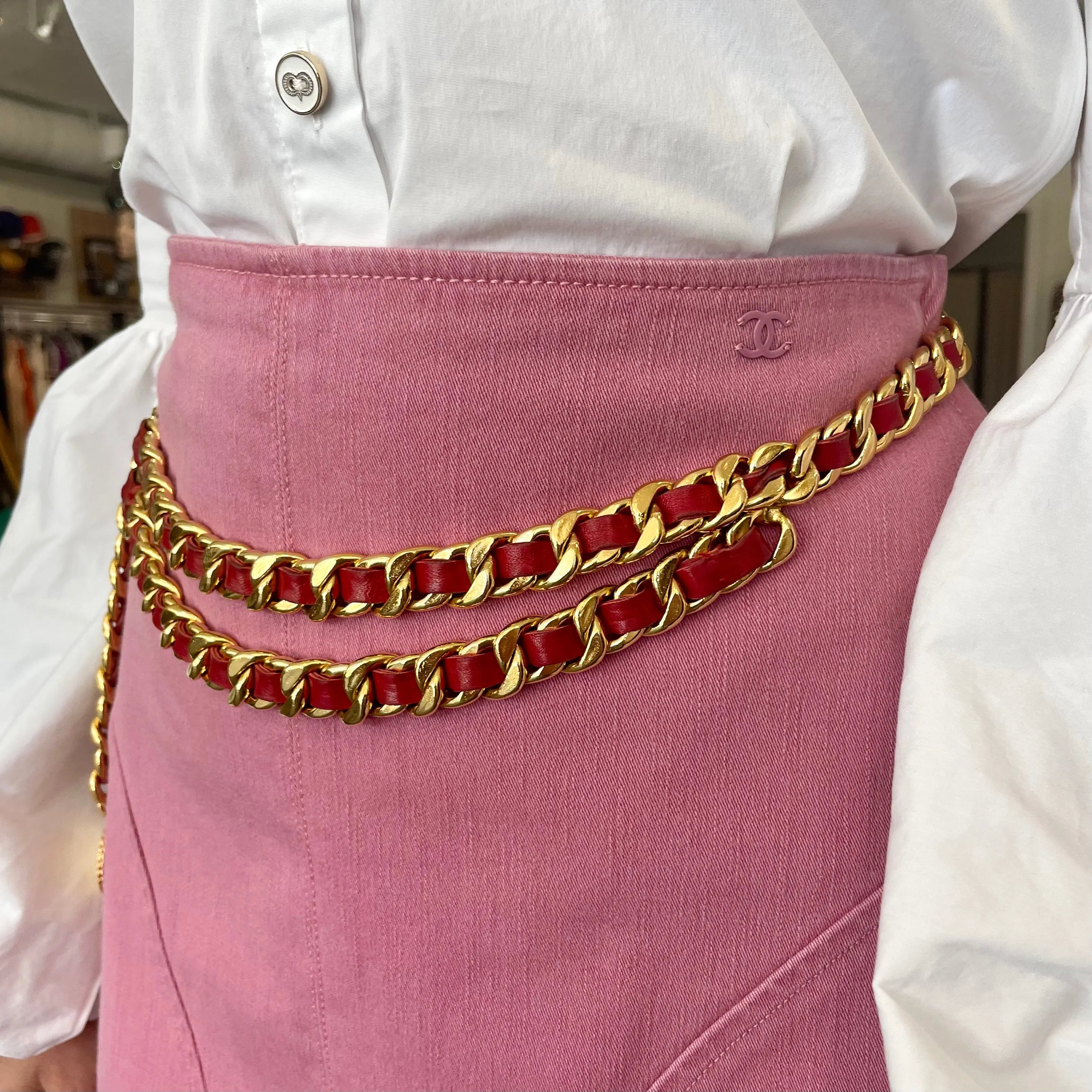 Chanel Gold & Red Chain Belt