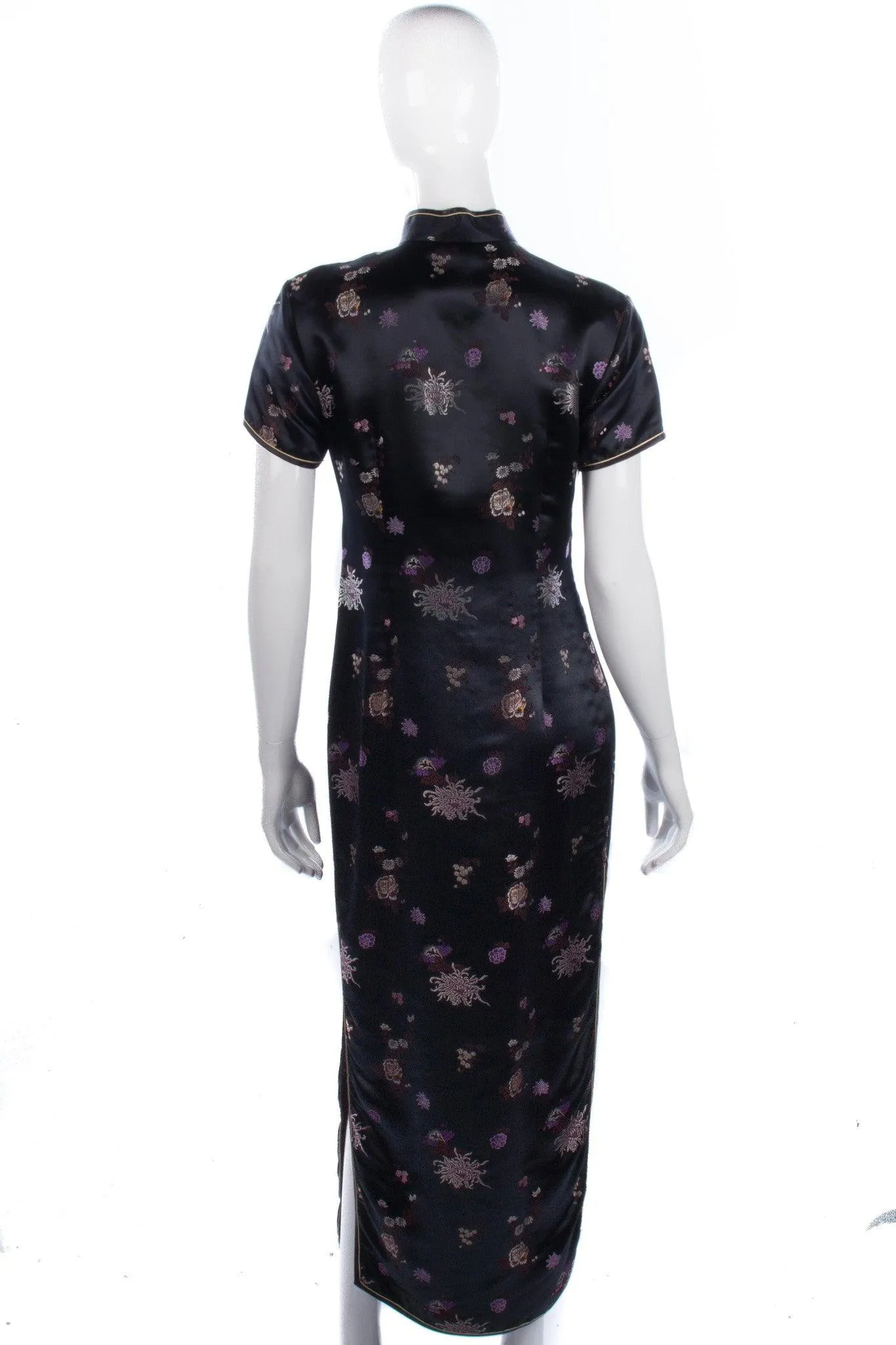 Chinese  "Dachunghwa" Long Black Embroidered Dress. Size 8