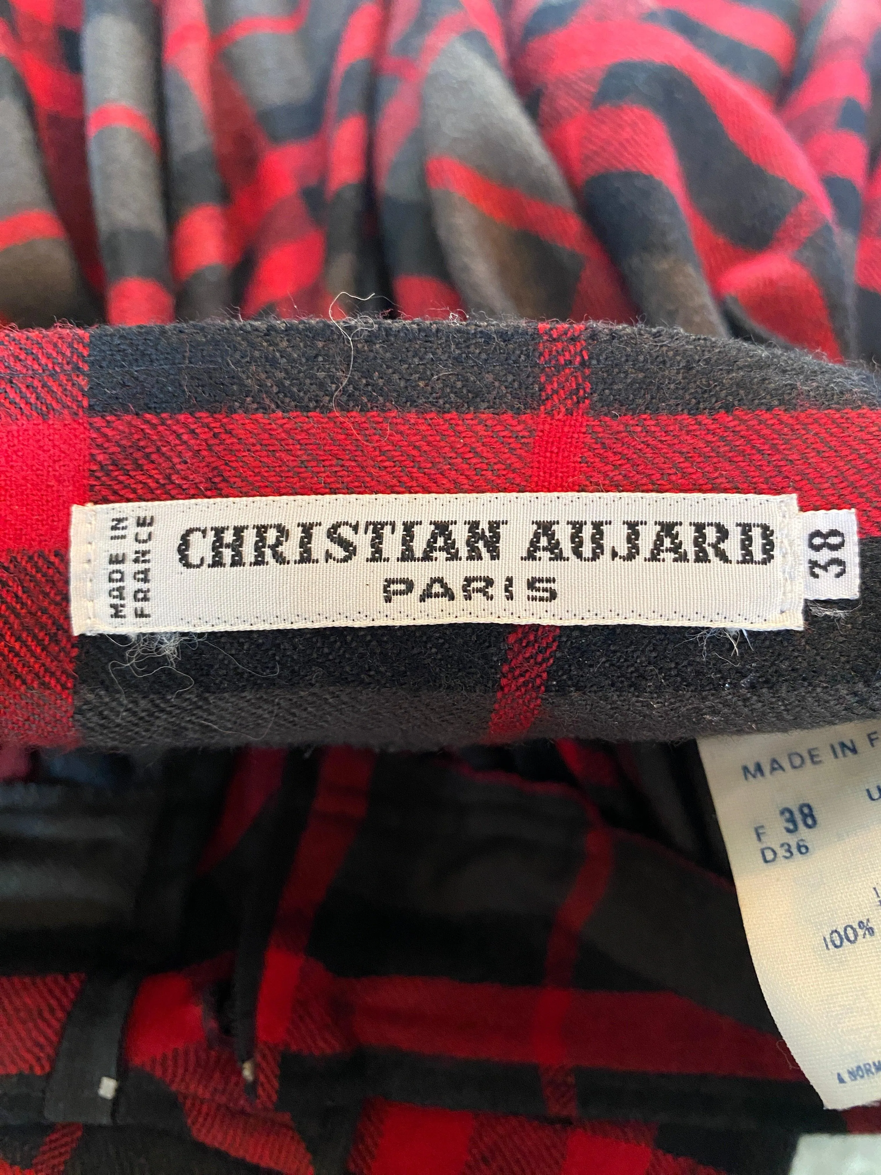 Christian Aujard Paris Vintage Red and Green Tartan Wool Skirt UK Size 10