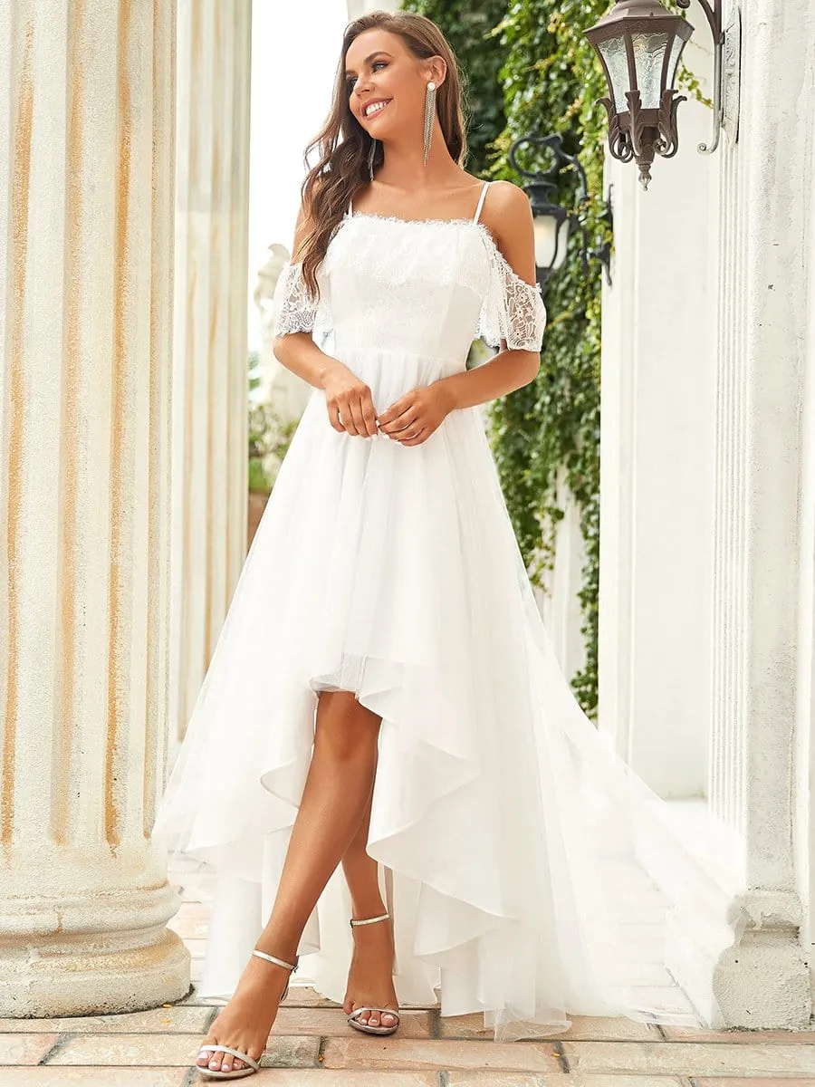 Cold Shoulder Lace High-Low Wedding Dress