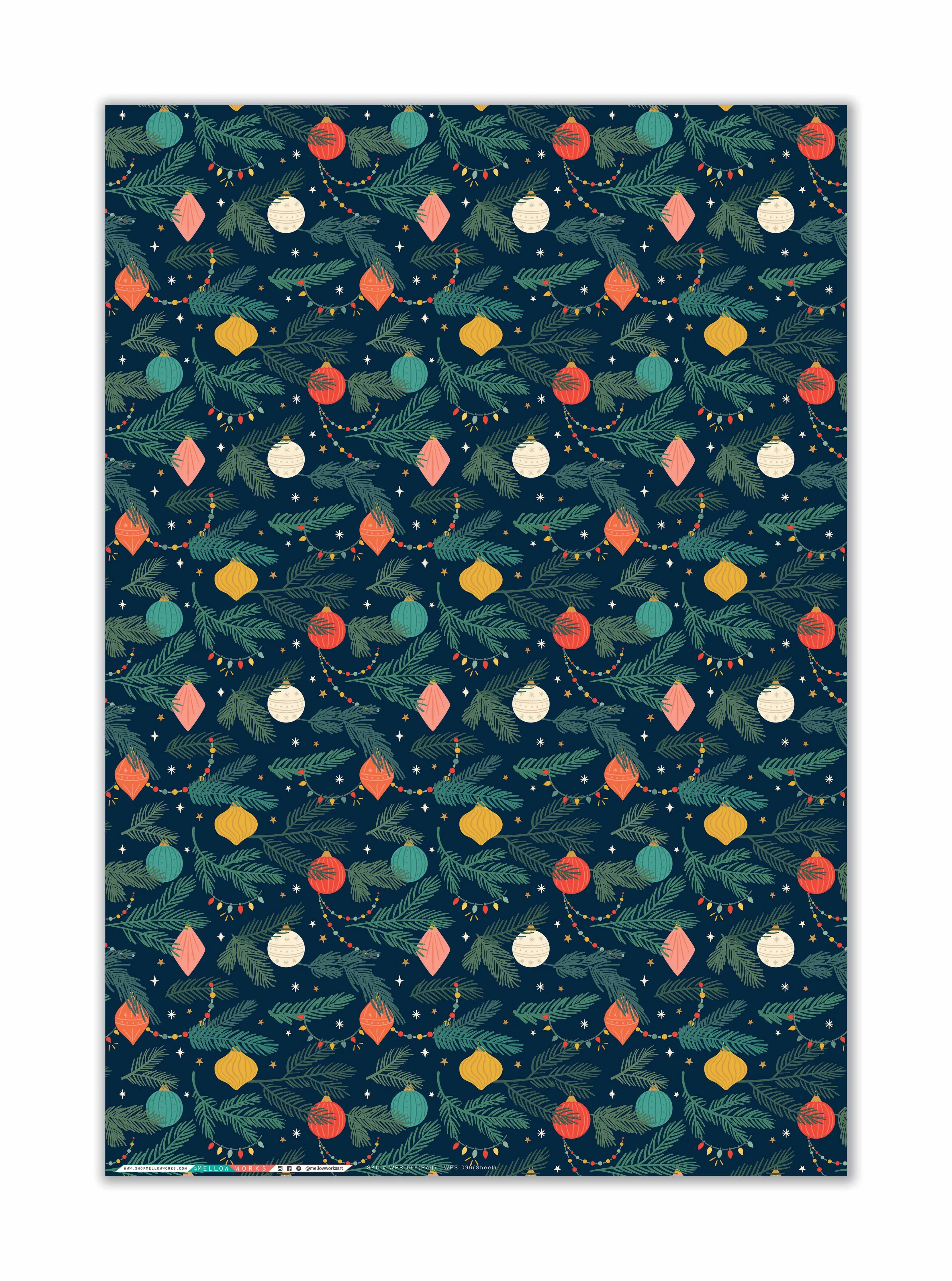 Colorful Christmas Ornaments Holiday Gift Wrap Sheets (Roll of 3)