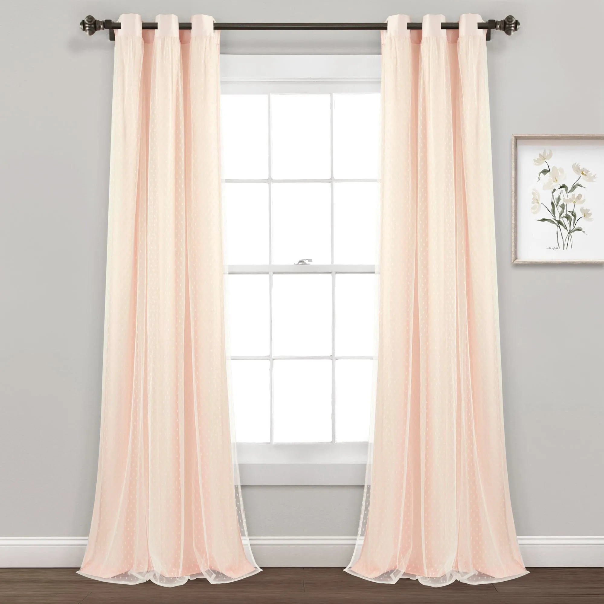 Cottage Polka Dot Sheer Window Curtain Panel Set