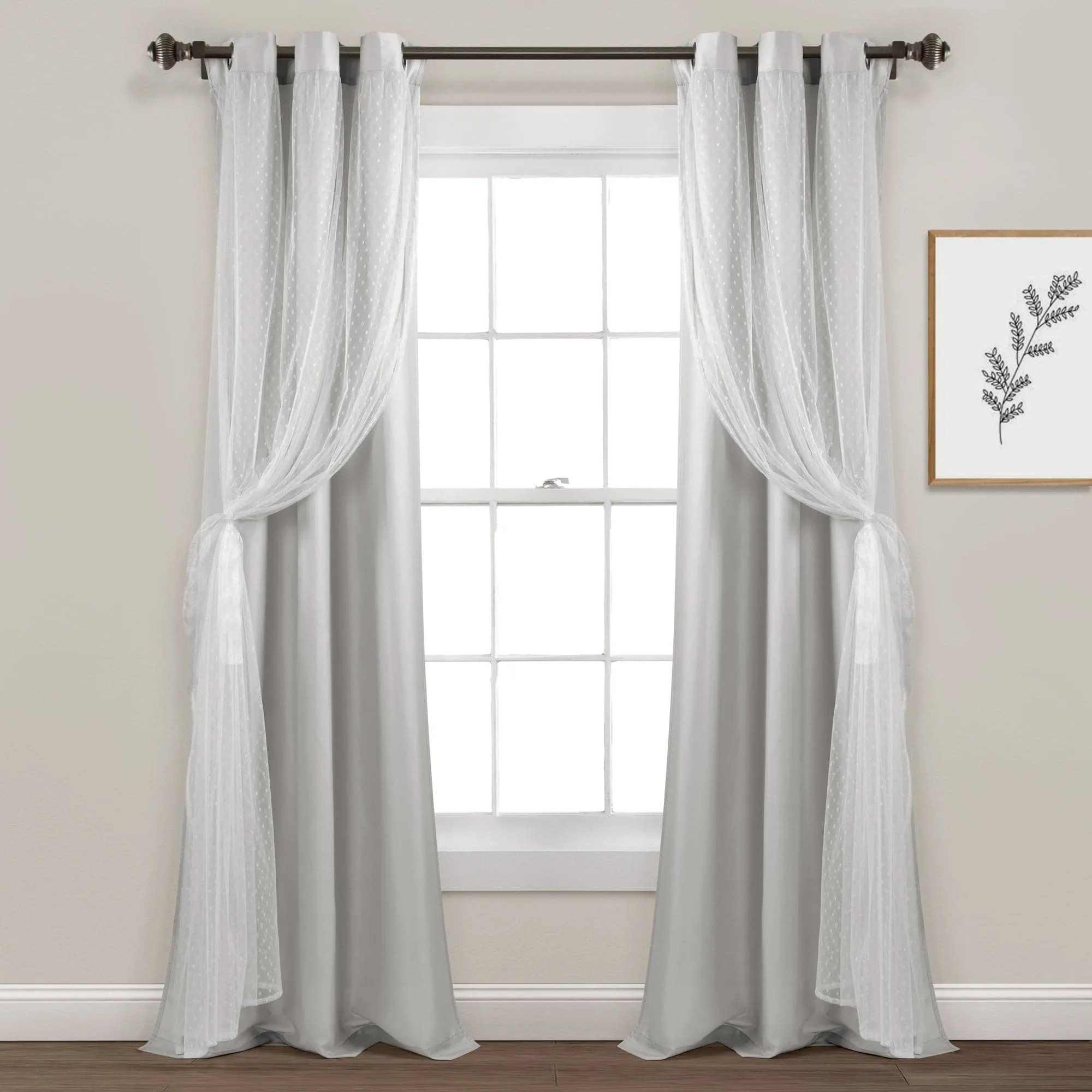 Cottage Polka Dot Sheer Window Curtain Panel Set