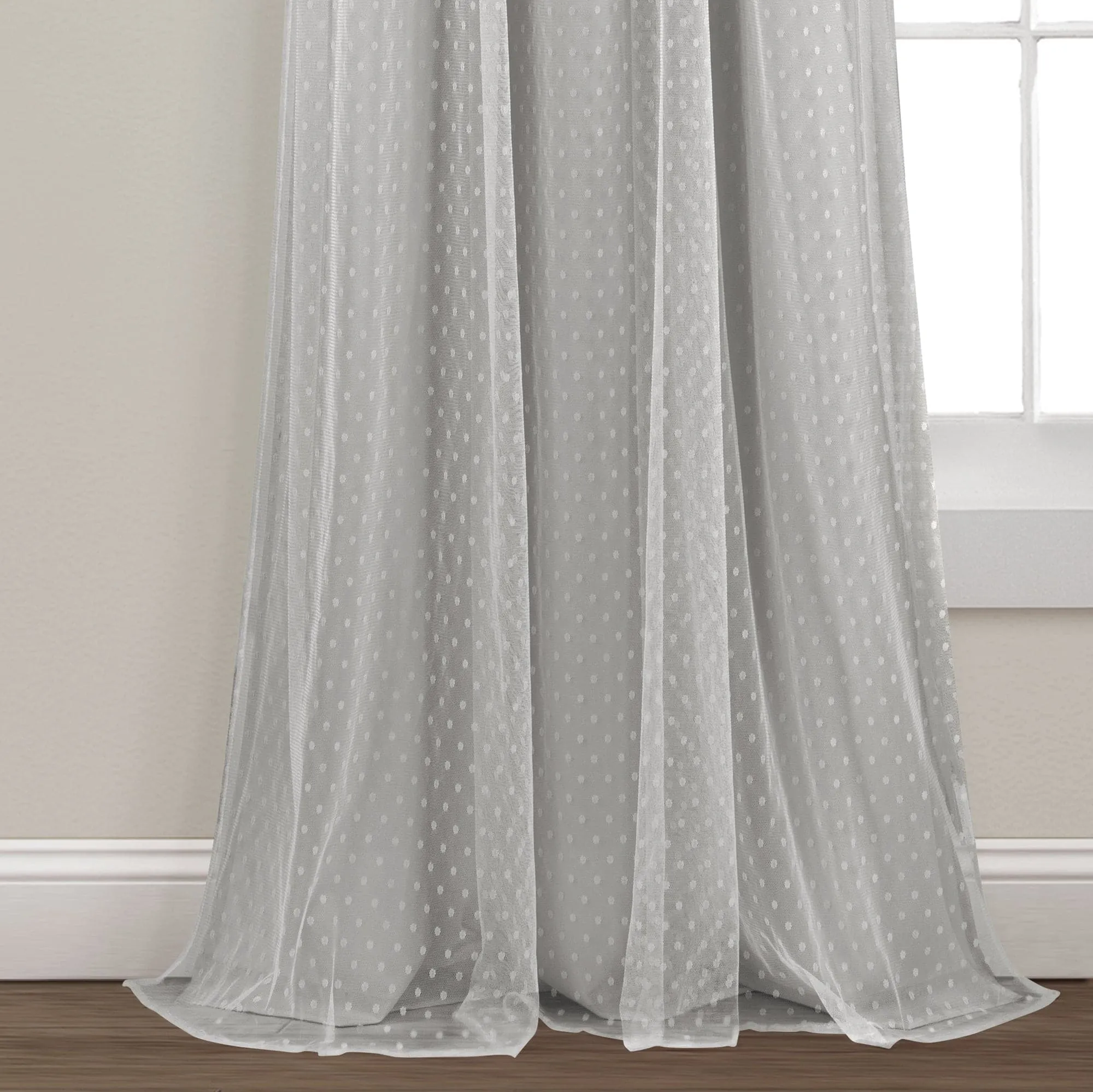 Cottage Polka Dot Sheer Window Curtain Panel Set