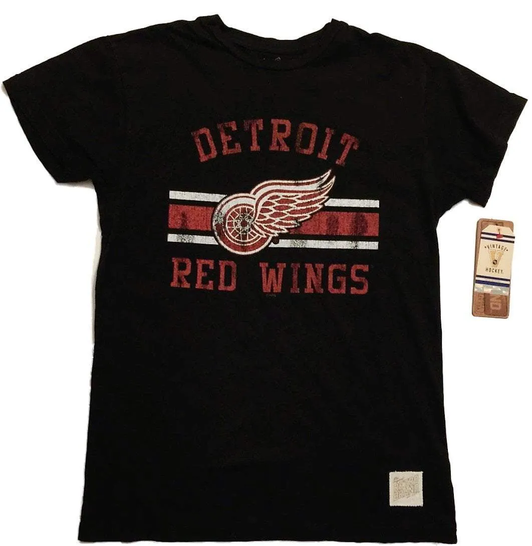 Detroit Red Wings Retro Brand Black Tri-Bar Logo Vintage Cotton T-Shirt