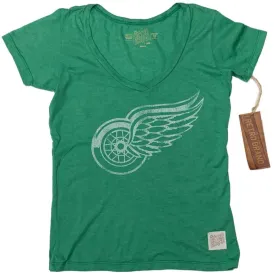 Detroit Red Wings Retro Brand WOMEN Green Short Sleeve V-Neck T-Shirt