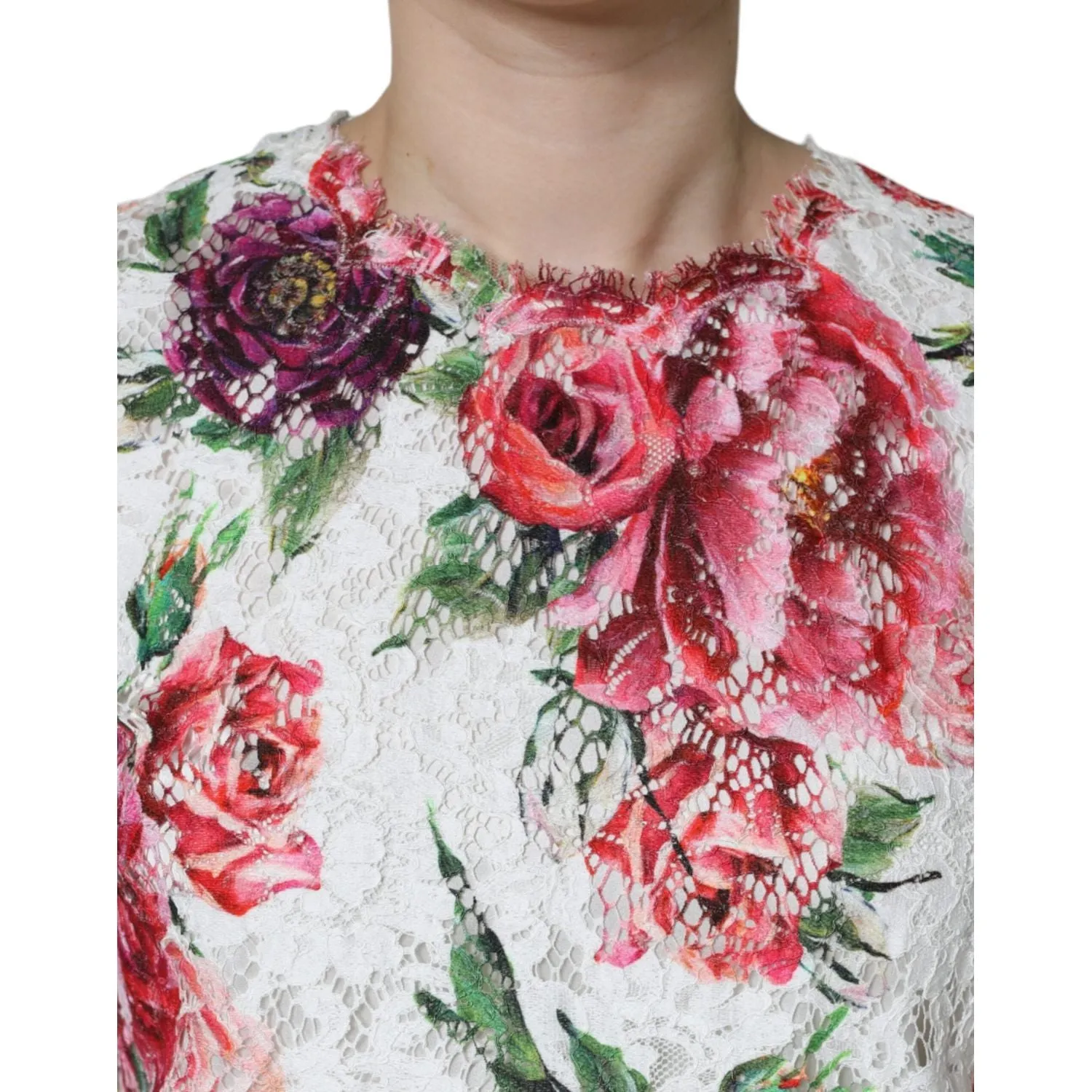 Dolce & Gabbana White Peony Lace Short Sleeves Blouse Top