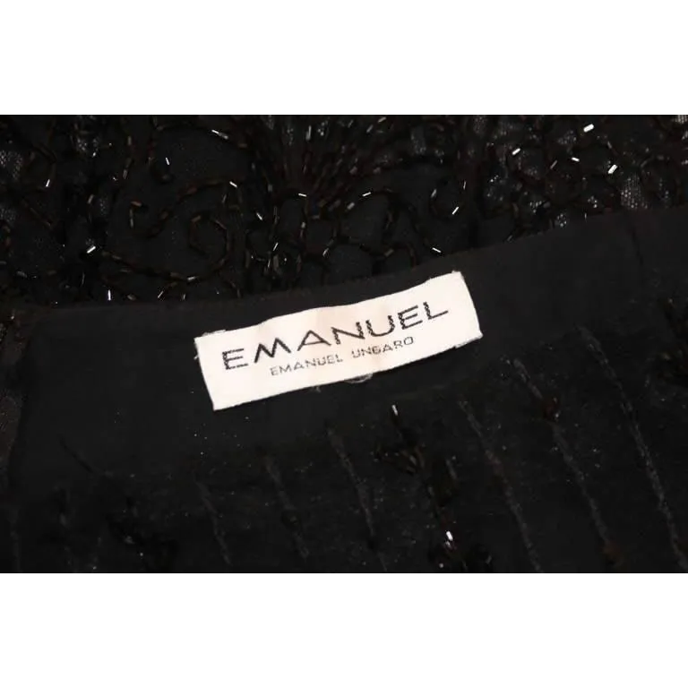 EMANUEL UNGARO Embellished Black Sheer Skirt | Size S