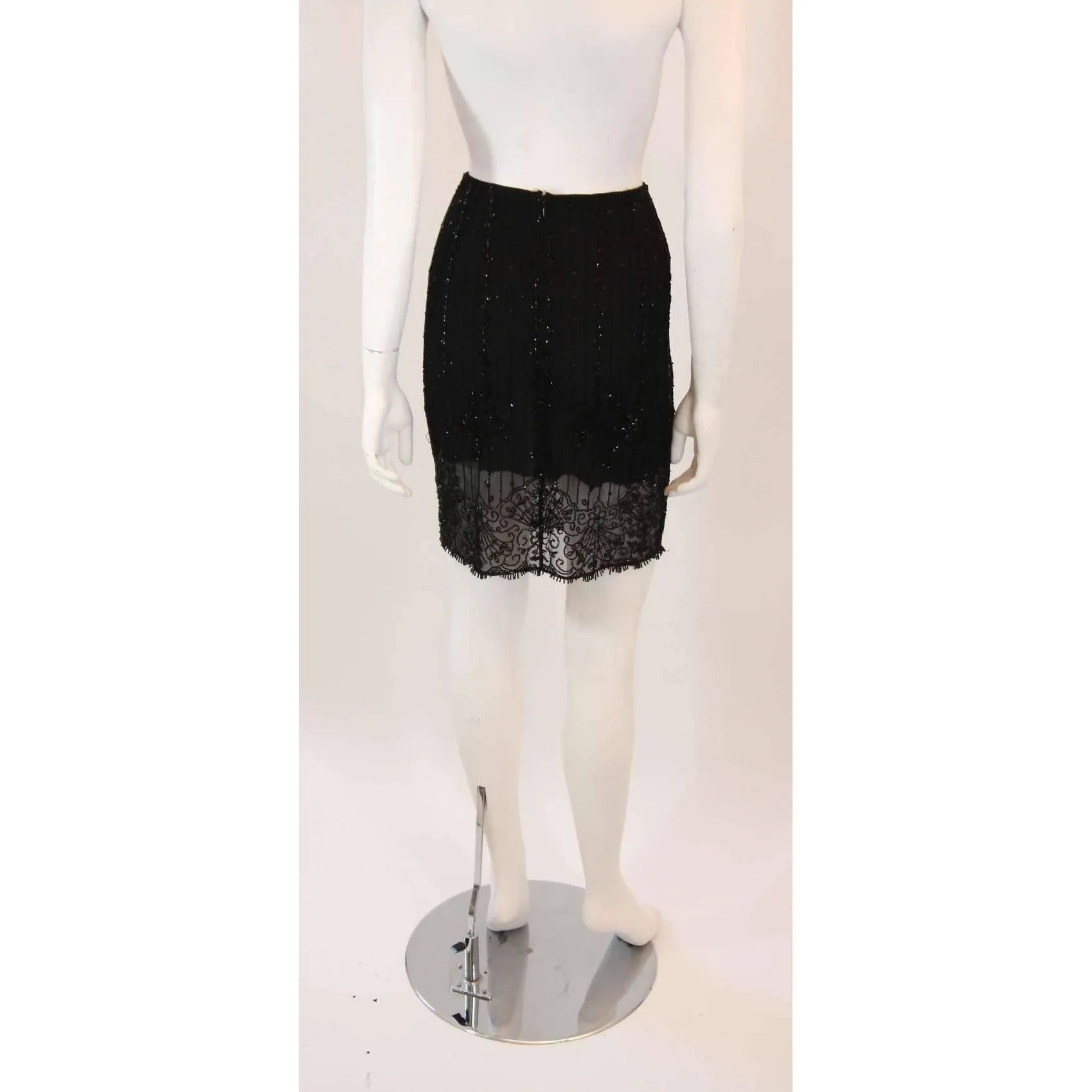 EMANUEL UNGARO Embellished Black Sheer Skirt | Size S