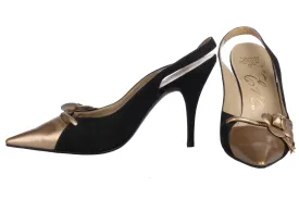 Eve Italian Vintage 1950/60's Black Suede and Gold Leather Slingback Heels Size 35 1/2 (UK 3)