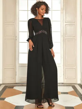 Floor-Length Chiffon Sequin Sheer Formal Jumpsuit