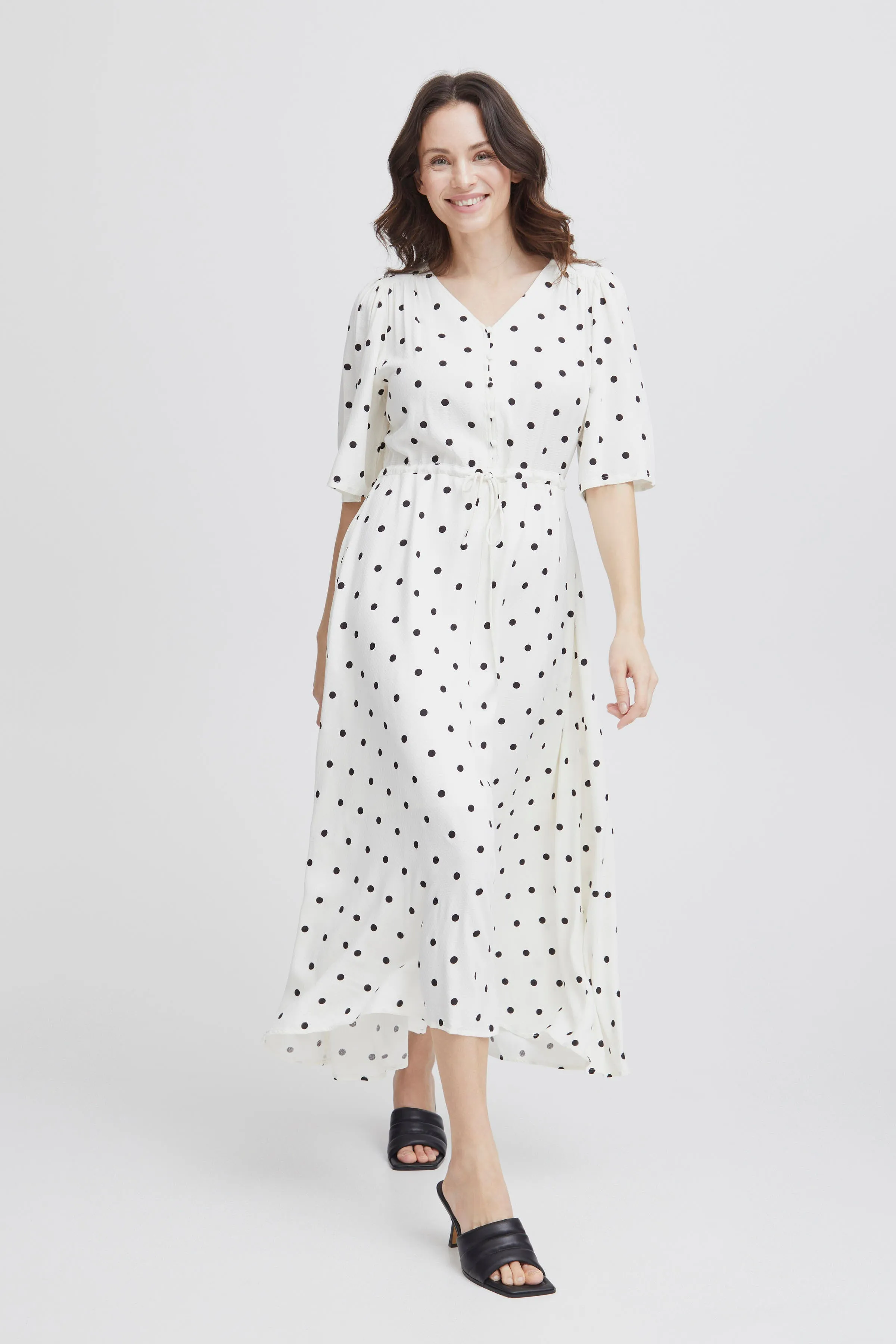 Fransa Polka dot midi dress with drawstring waist and pockets 20613496 2