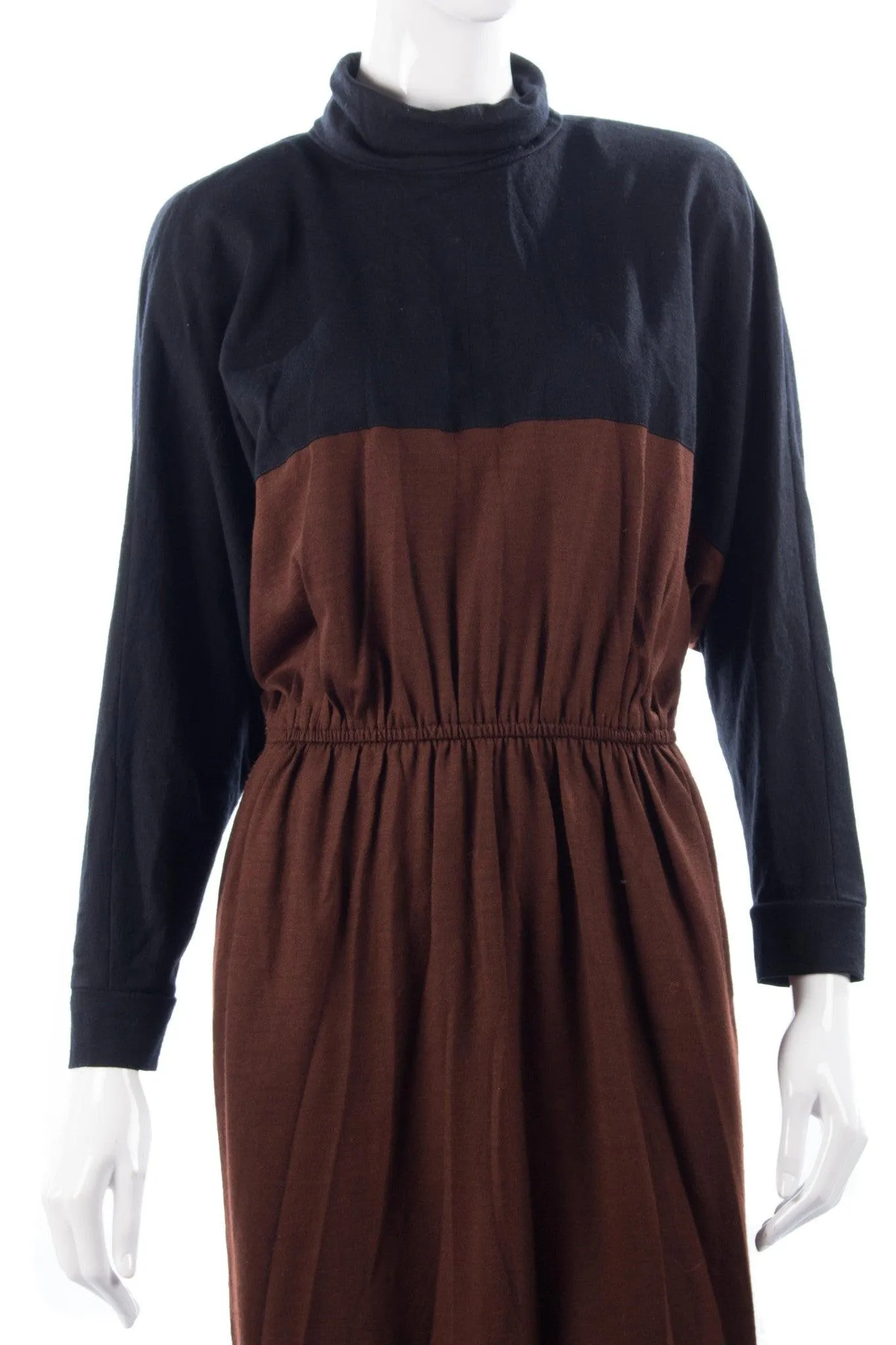 Gaston Jaunet Paris Vintage Dress. Black and Brown Wool UK12/14