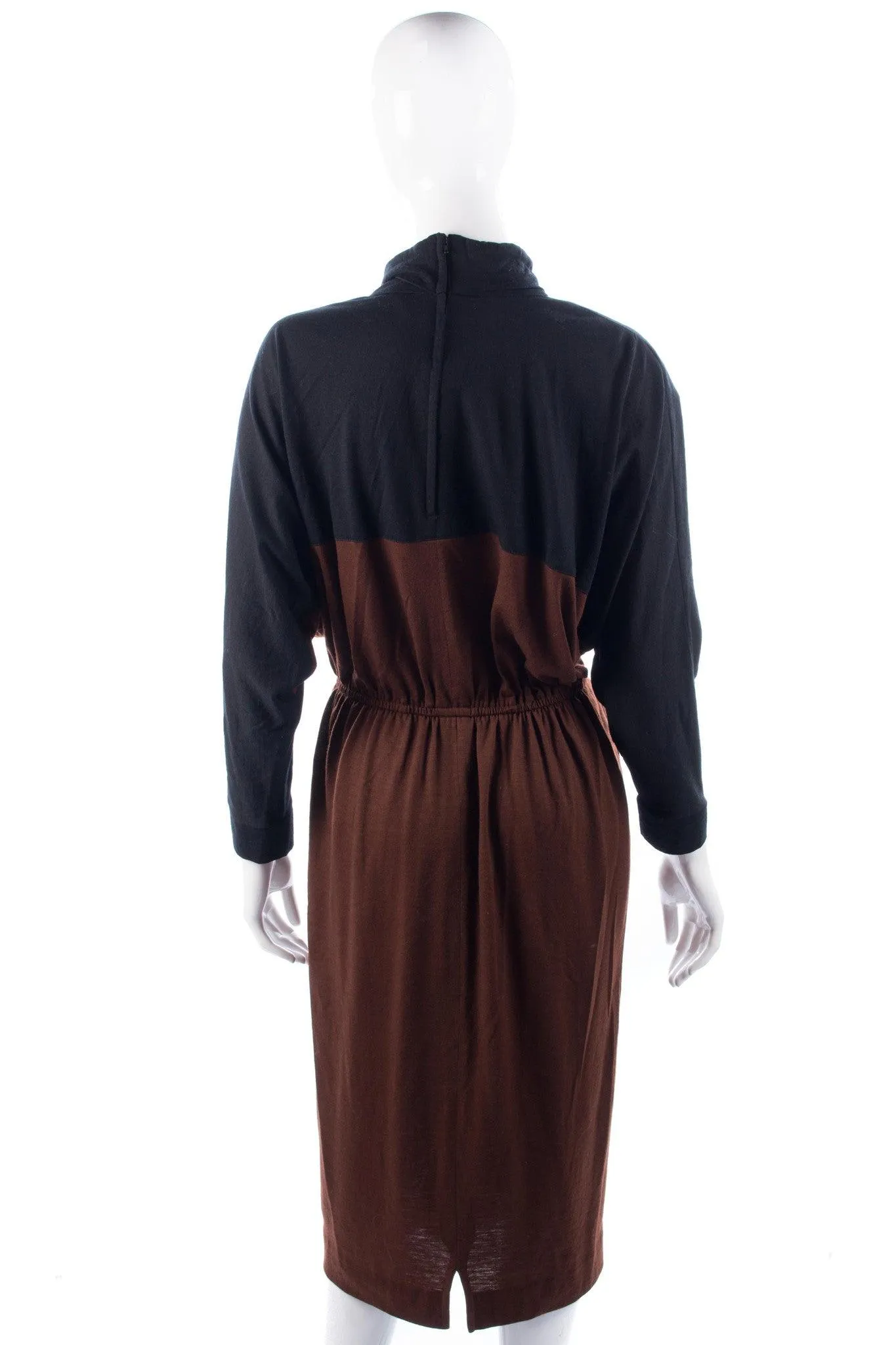 Gaston Jaunet Paris Vintage Dress. Black and Brown Wool UK12/14