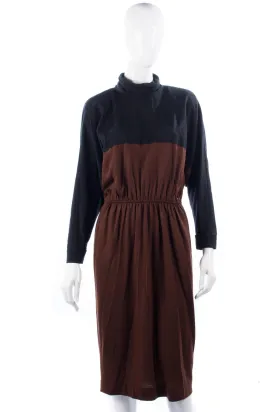 Gaston Jaunet Paris Vintage Dress. Black and Brown Wool UK12/14