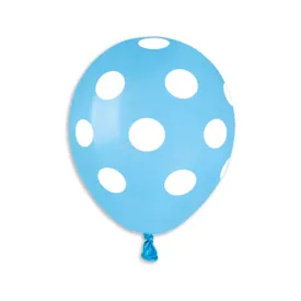 Gemar Latex Balloon #009 Light Blue Polka Dots White Printed 5inch 100 Count Solid Color