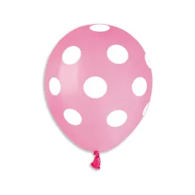 Gemar Latex Balloon #057 Pink Polka Dots White Printed 5inch 100 Count Solid Color