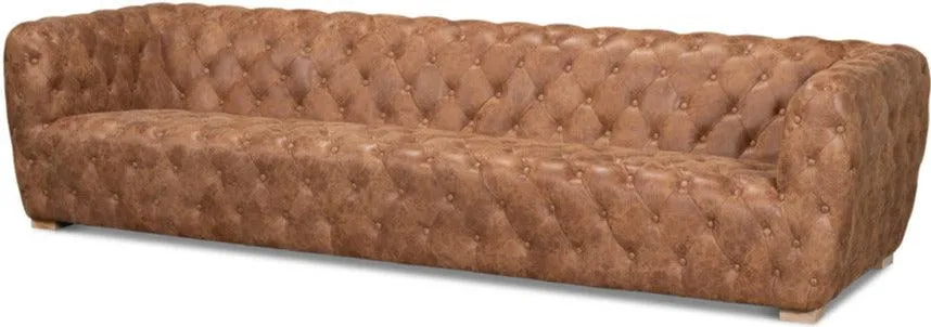 Golden Brown Tufted Leather Sofa