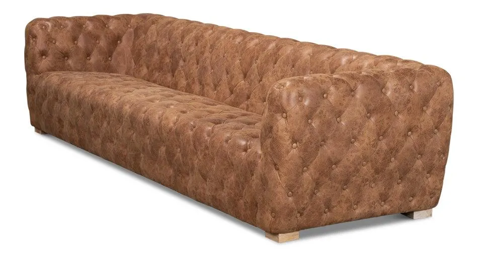 Golden Brown Tufted Leather Sofa