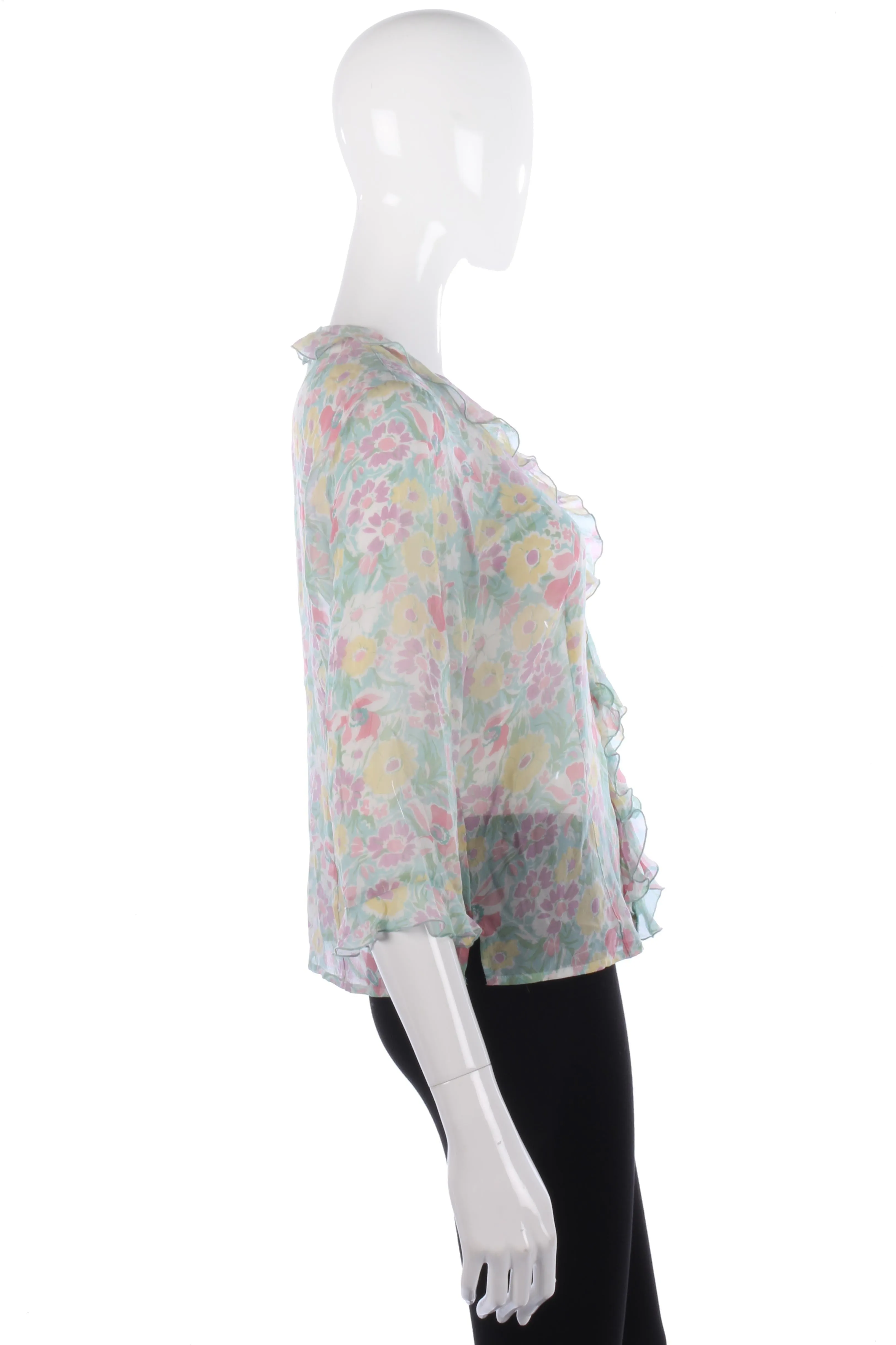 Green floral silk blouse size M