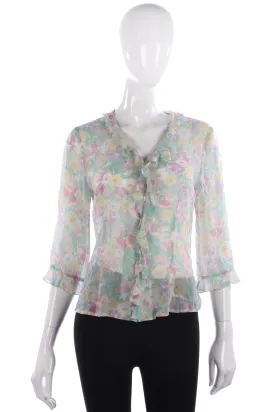 Green floral silk blouse size M