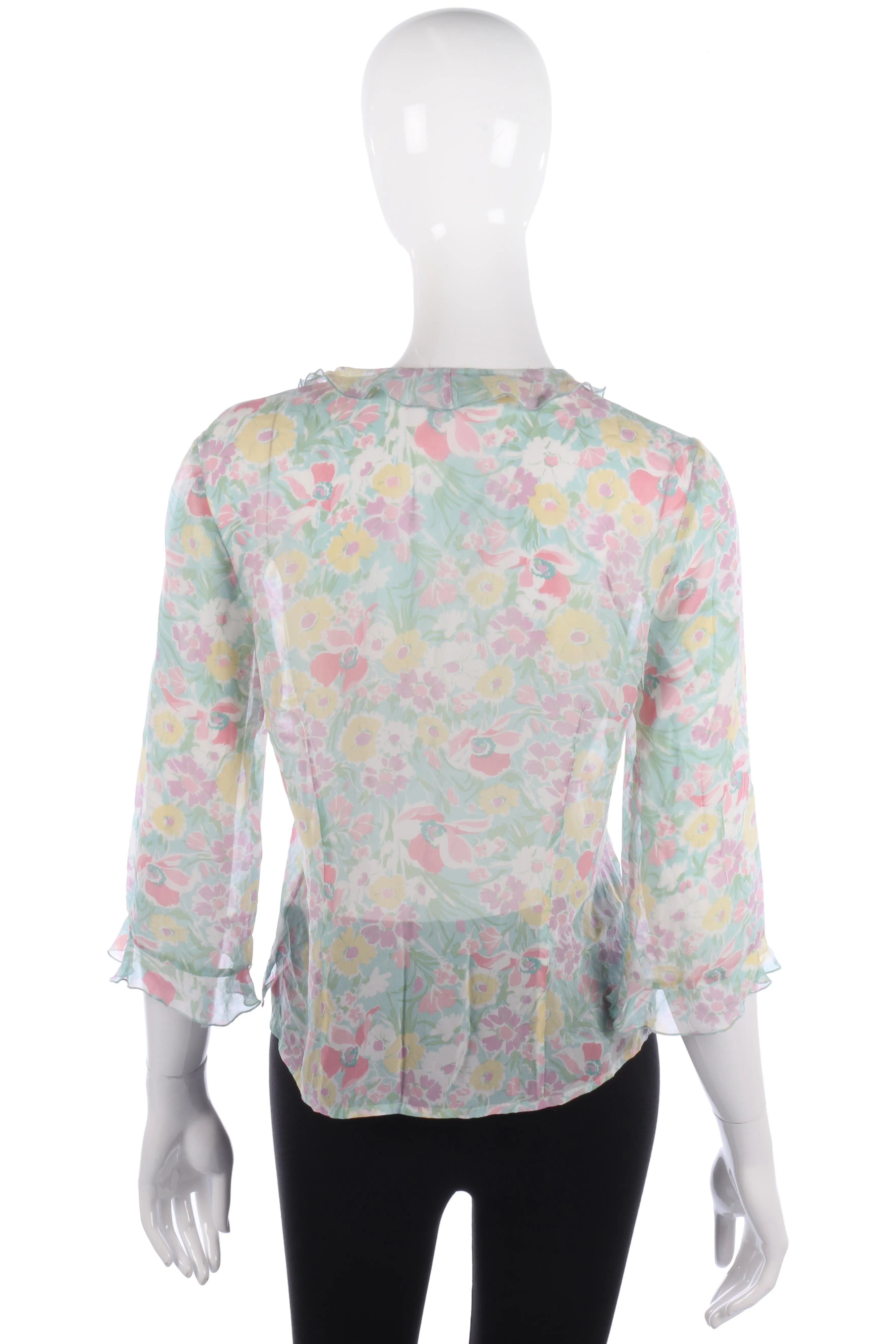 Green floral silk blouse size M