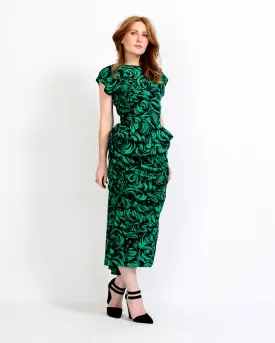 Green Roses Draped Dress