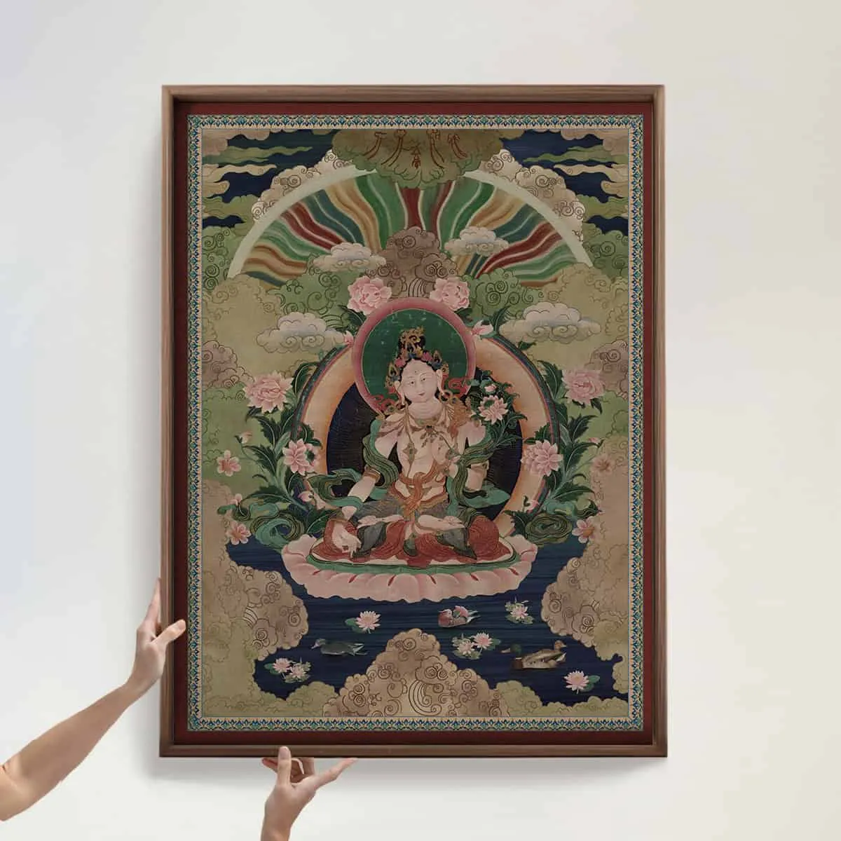 Green Tara Buddhist Indian Frameless Painting Wall Art Digital Print Poster 36 x 48 inches