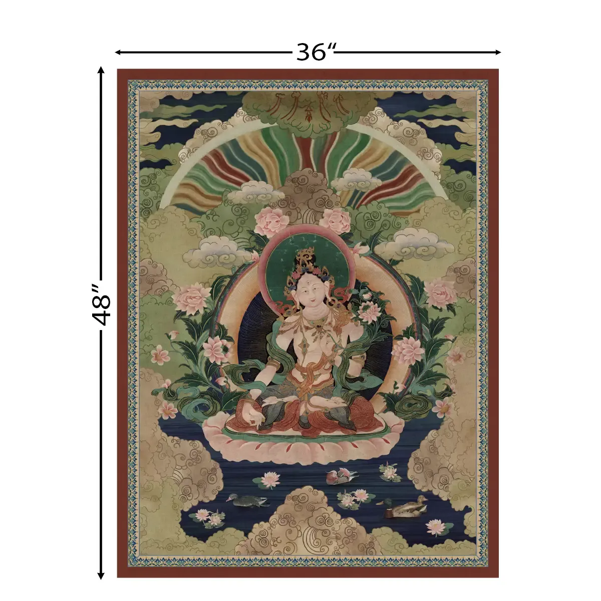 Green Tara Buddhist Indian Frameless Painting Wall Art Digital Print Poster 36 x 48 inches