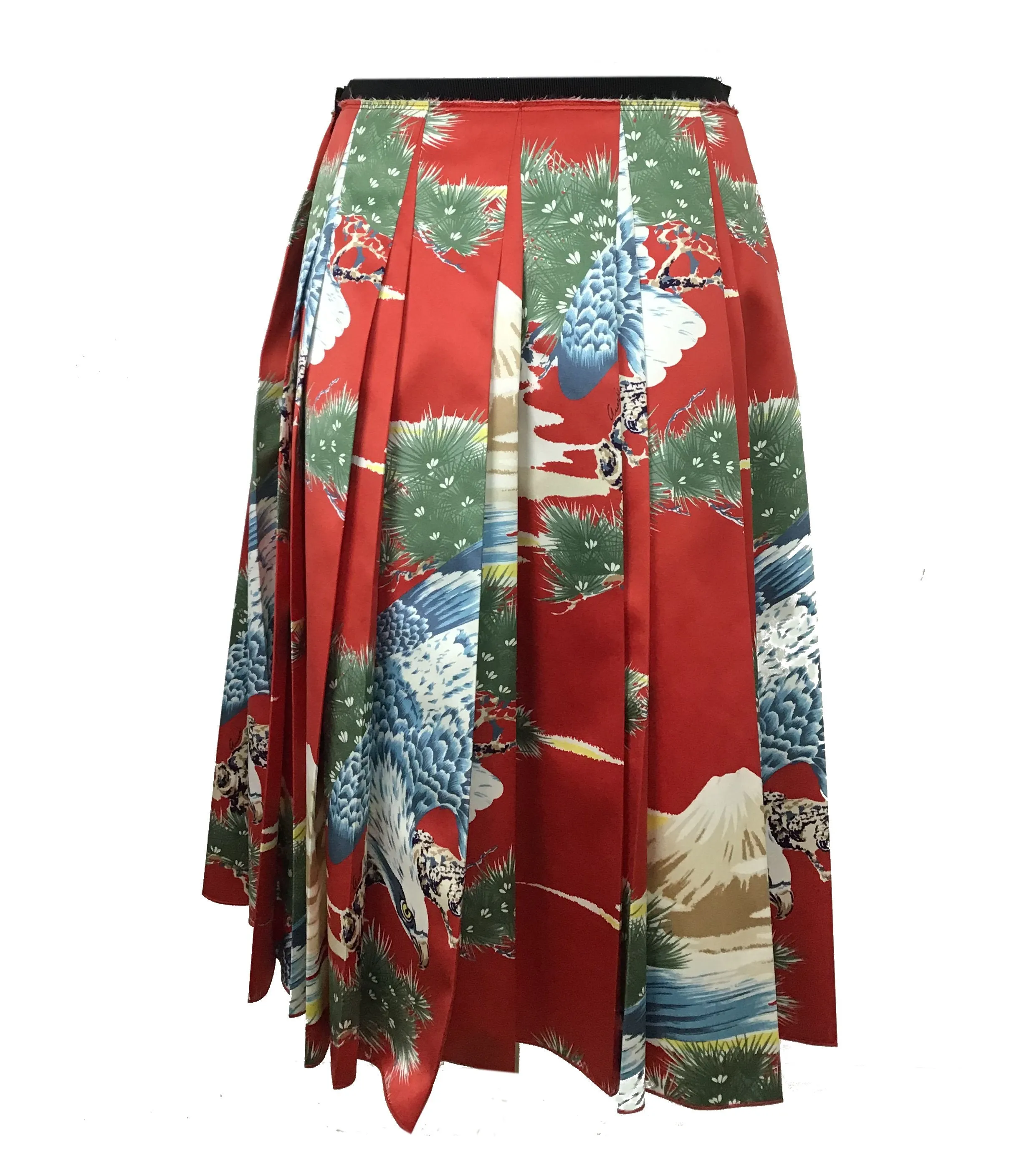 Gucci Oriental Eagle Pleated Silk Skirt Size M