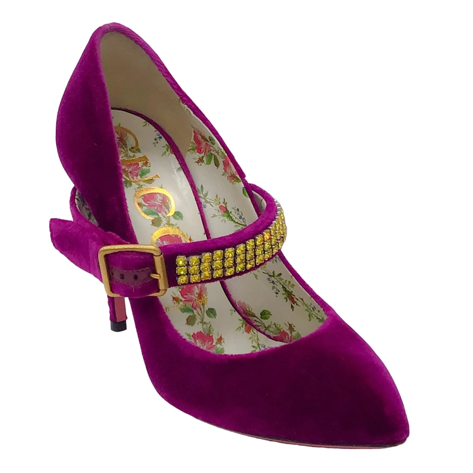 Gucci Purple Crystal Embellished Velvet Mary Jane Pumps