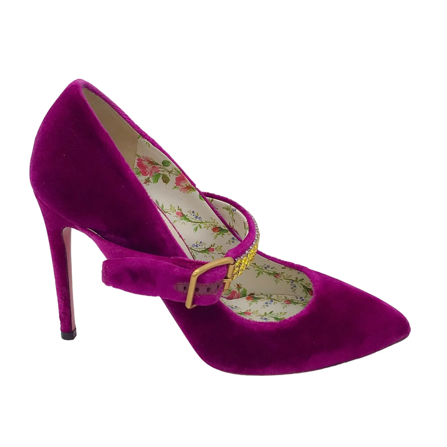 Gucci Purple Crystal Embellished Velvet Mary Jane Pumps