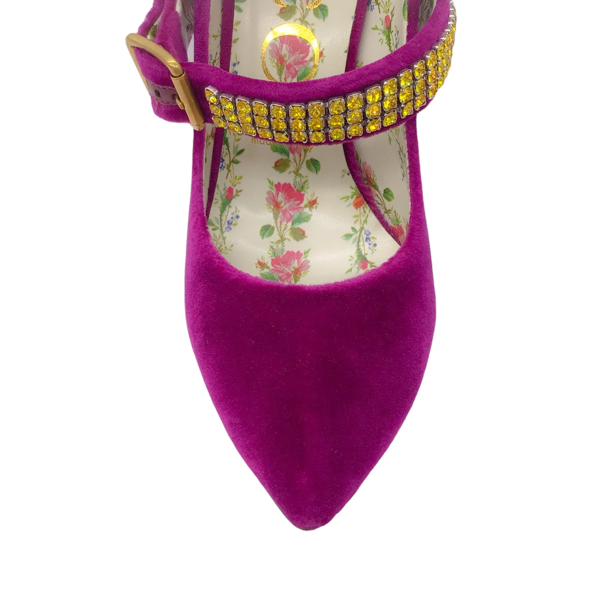 Gucci Purple Crystal Embellished Velvet Mary Jane Pumps