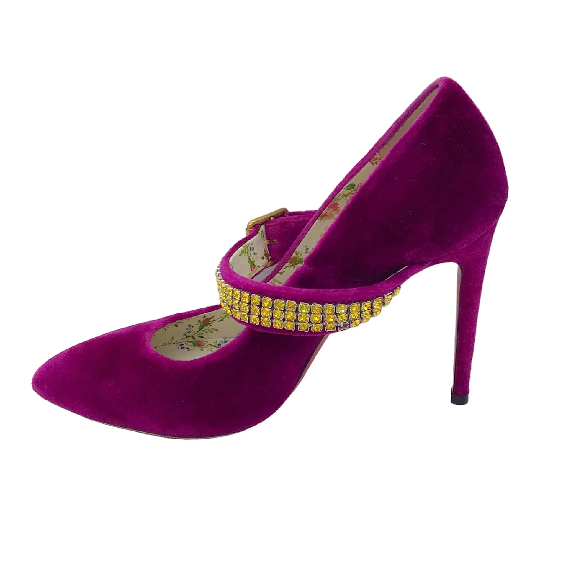 Gucci Purple Crystal Embellished Velvet Mary Jane Pumps