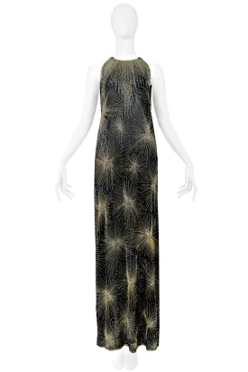 HALSTON GOLD BEADED STARBURST GOWN