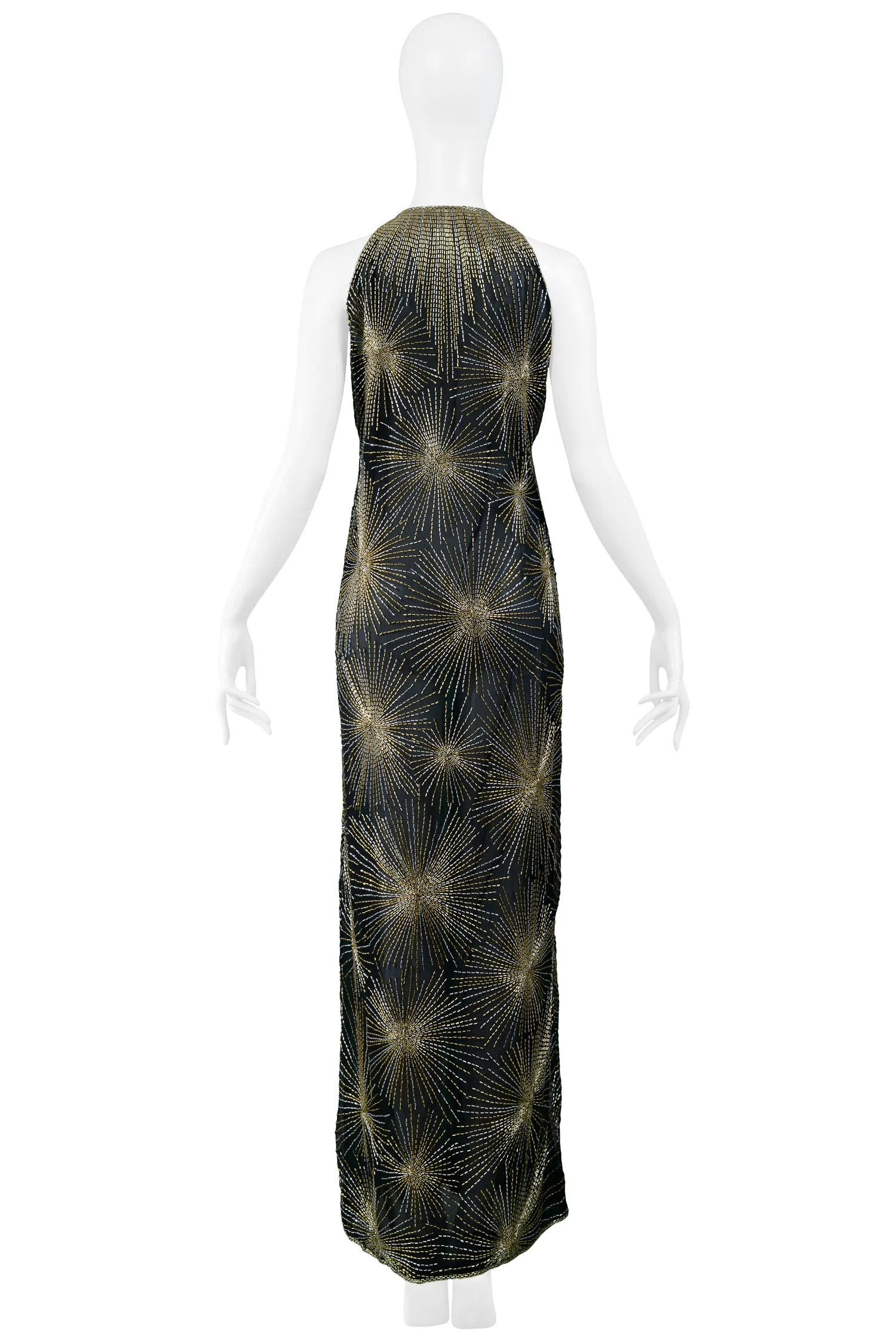 HALSTON GOLD BEADED STARBURST GOWN