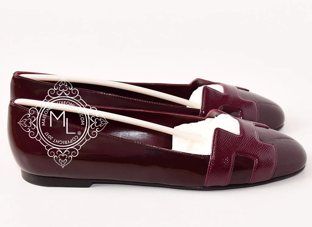 Hermes Women's Burgundy Nice Ballerina 38 Flat Shoes