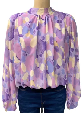 High Neck Bubble Hem Print Blouse (7 Colours and Prints)