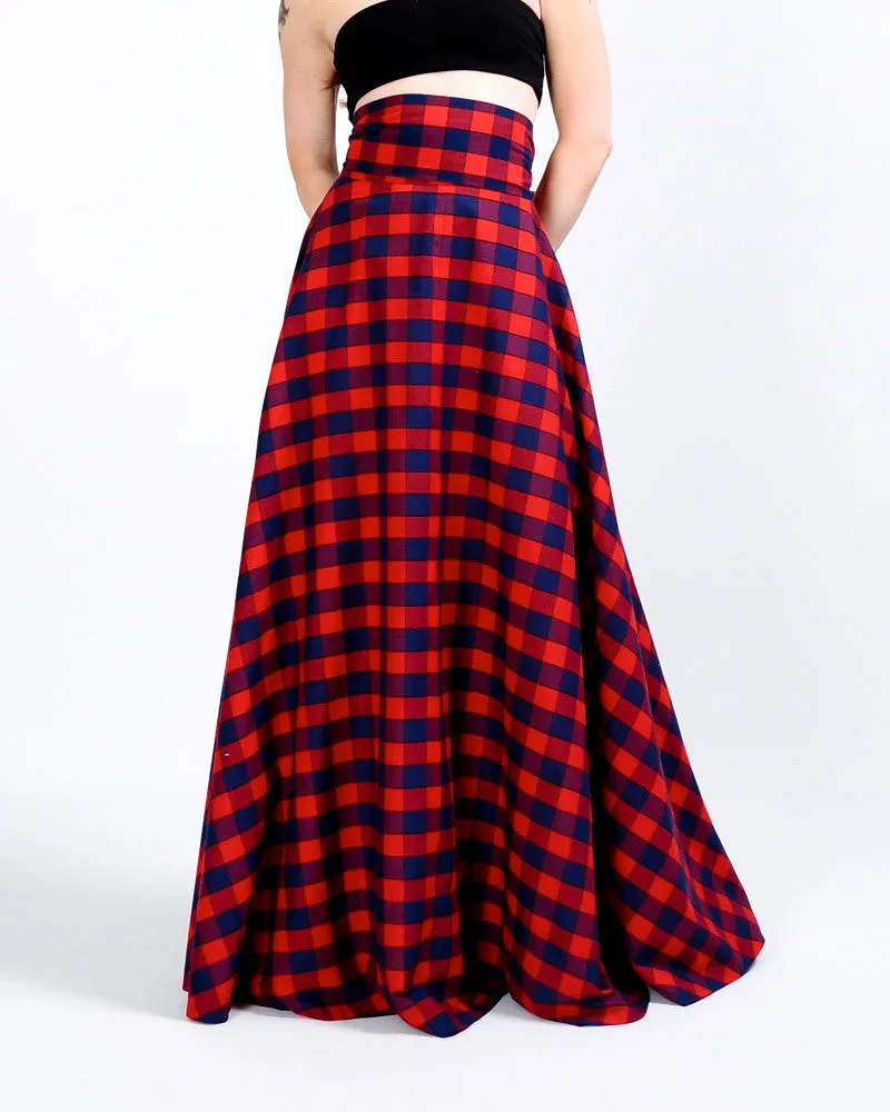 High Waisted Plaid Maxi Skirt