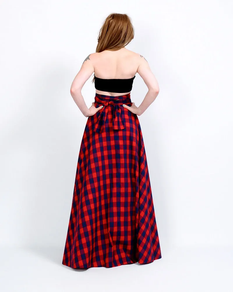 High Waisted Plaid Maxi Skirt