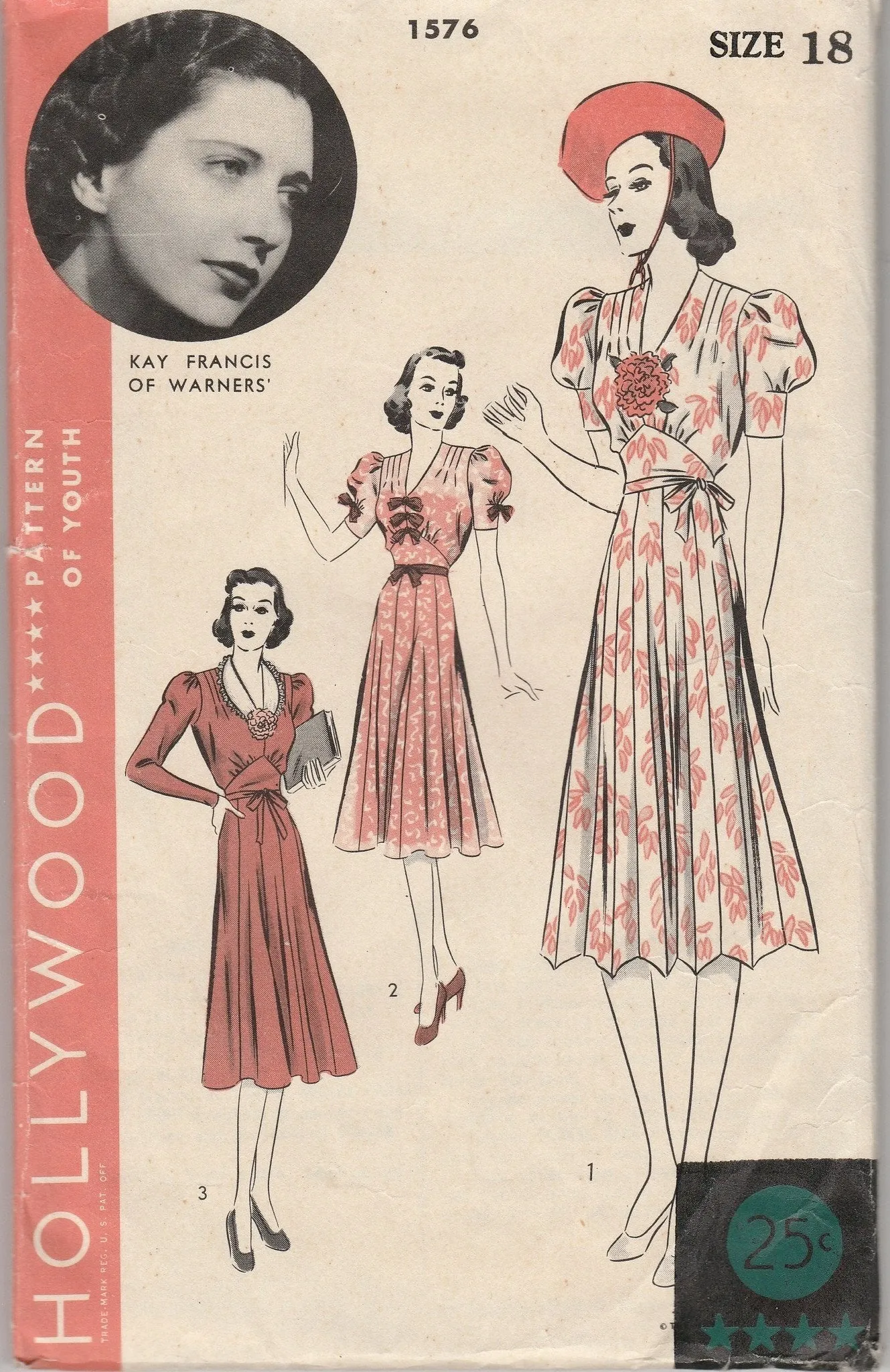 Hollywood 1576 Ladies One-Piece Frock Dress Vintage 1930's Sewing Pattern Kay Francis