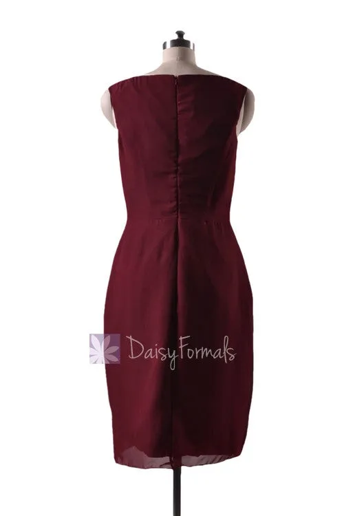 In stock,Ready to Ship - Knee Length Sheath V-Neck Red Bridesmaid Dress(BM266) - (Falu Red)