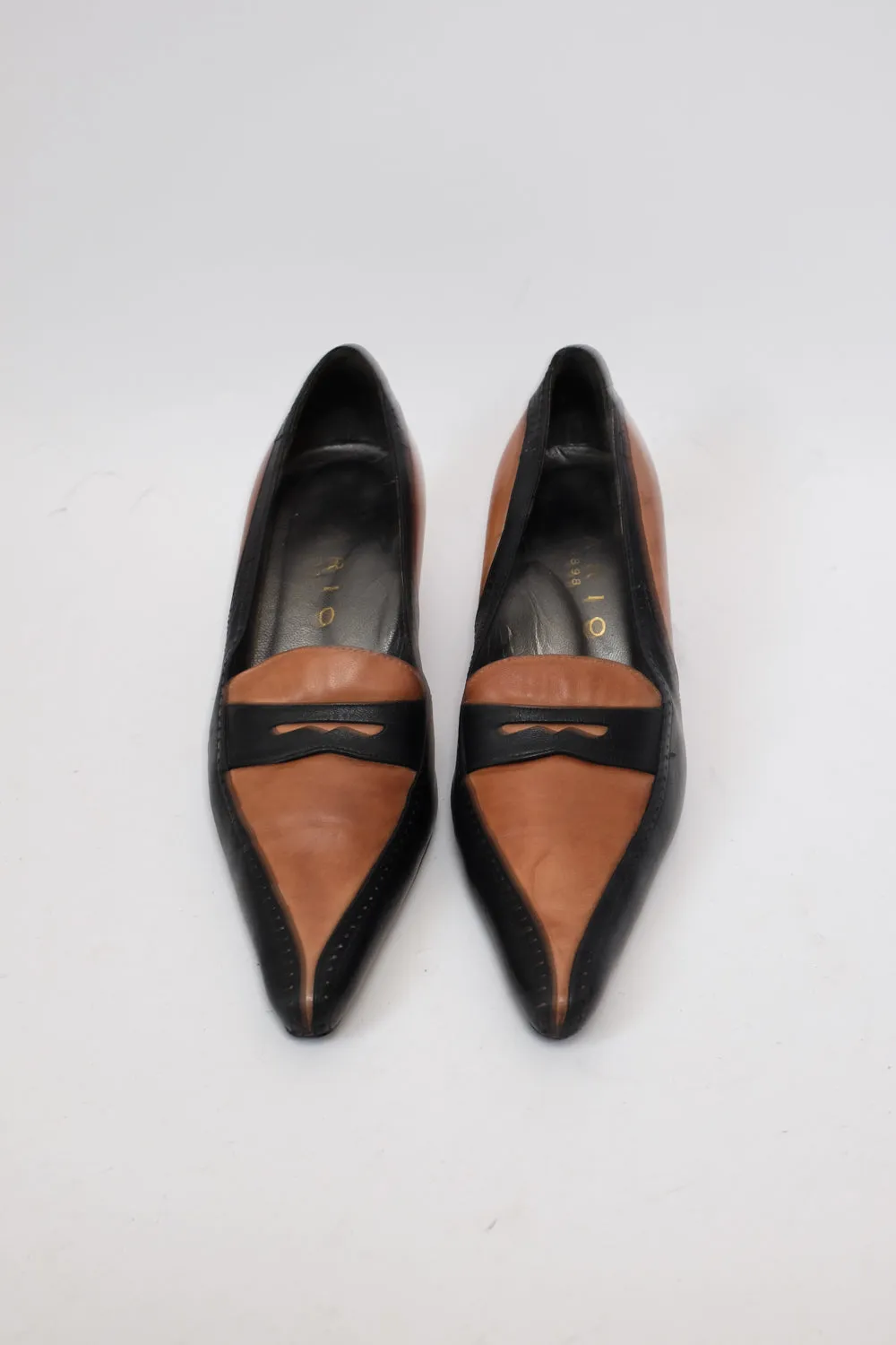 ITALY BLACK LEATHER  FLAT PUMPS 38