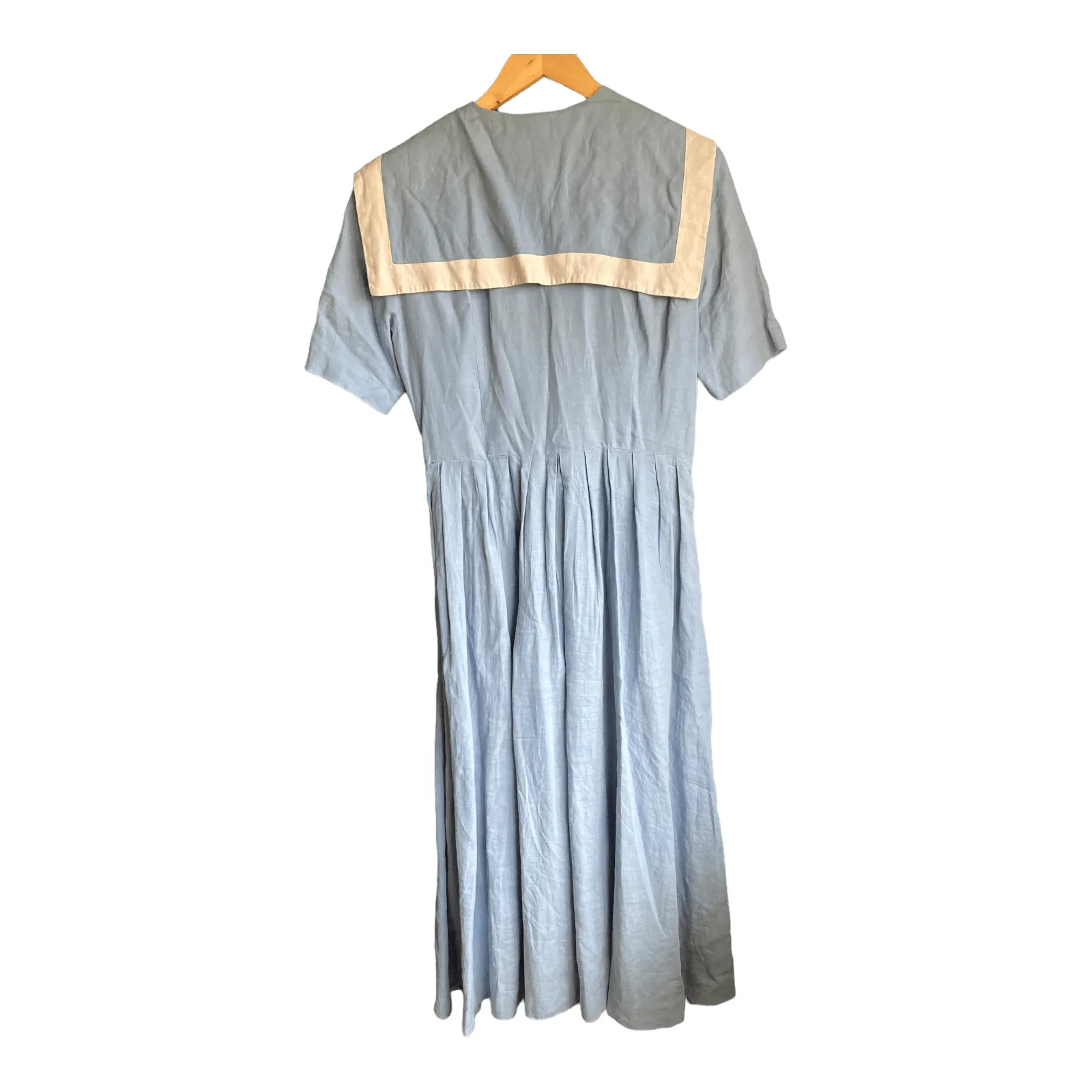 Jaeger Linen Pale Blue Sailor Collared Short Sleeved Dress UK Size 8