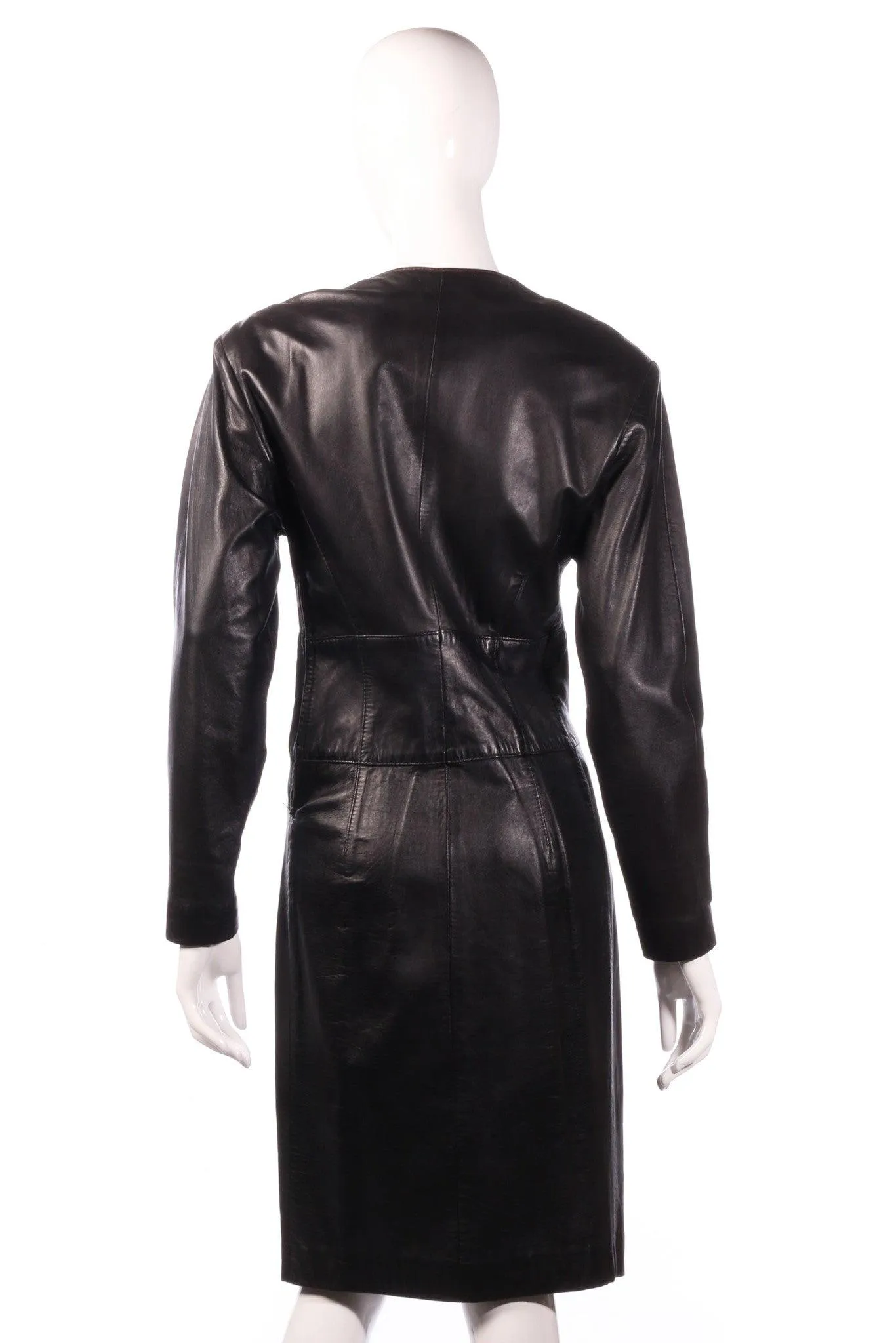 Jaeger Vintage Black Leather Dress with Red Accent Button Detail Size S (UK10)