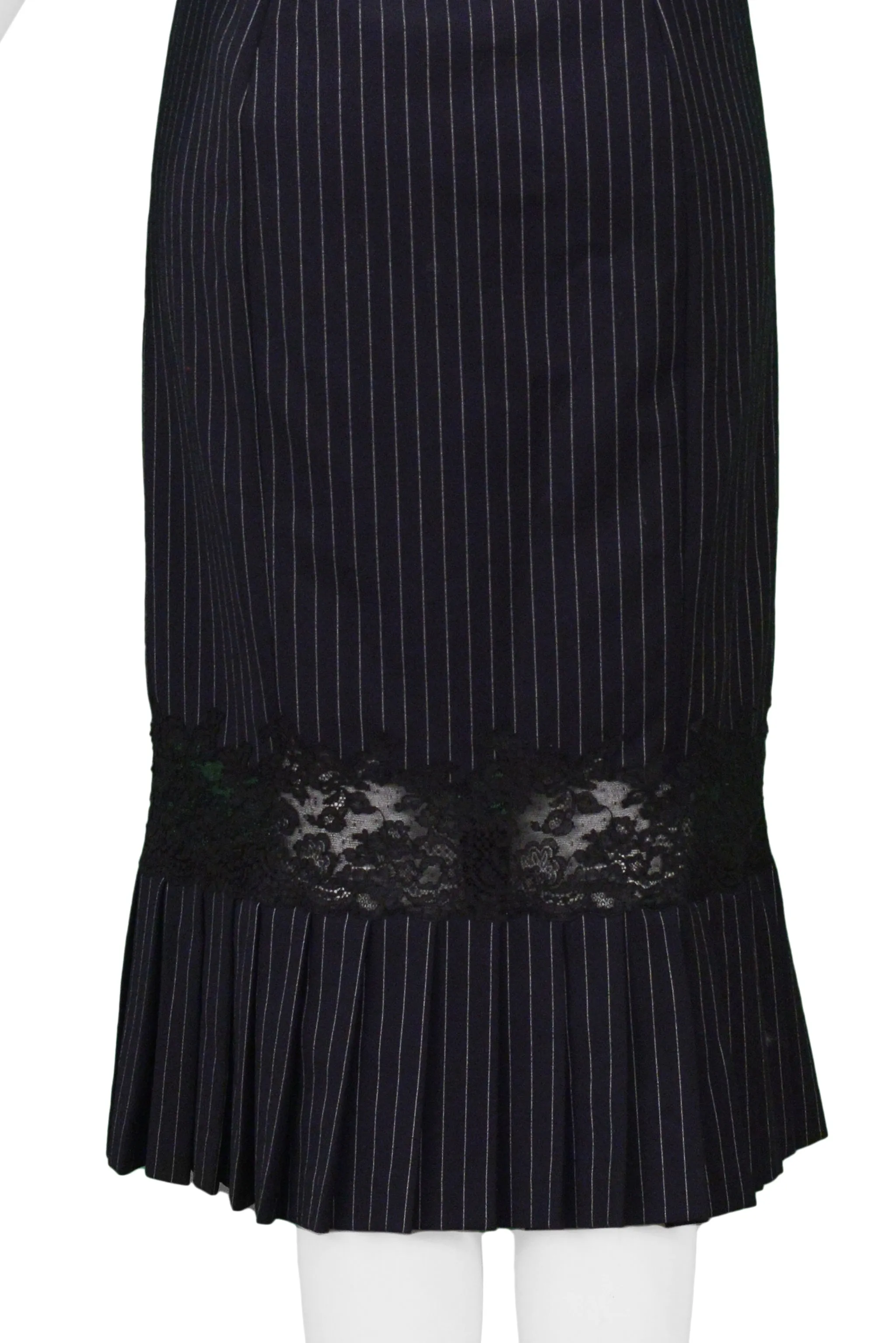 JOHN GALLIANO NAVY PINSTRIPE DRESS WITH LACE INSET